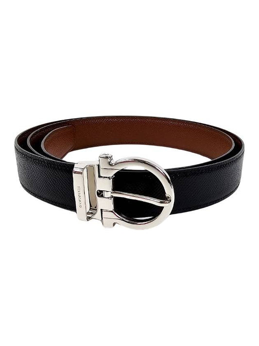 Gancini Reversible Leather Belt Brown - SALVATORE FERRAGAMO - BALAAN 2