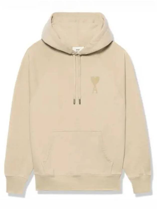 Big Heart Logo Heavy Loopback Organic Cotton Fleece Hoodie Beige - AMI - BALAAN 2