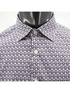 All Over Gancini Pattern Print Cotton Long Sleeve Shirt White Navy - SALVATORE FERRAGAMO - BALAAN 3