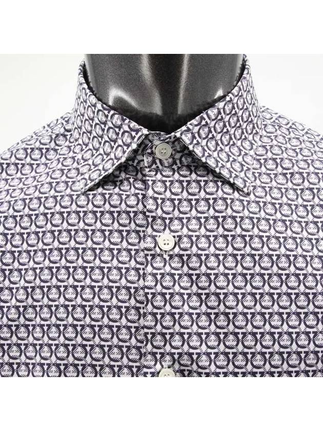 All Over Gancini Pattern Print Cotton Long Sleeve Shirt White Navy - SALVATORE FERRAGAMO - BALAAN 3