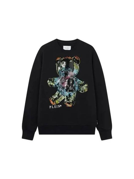 Men's Glass Teddy Long Sleeve Sweatshirt Black 271941 - PHILIPP PLEIN - BALAAN 1