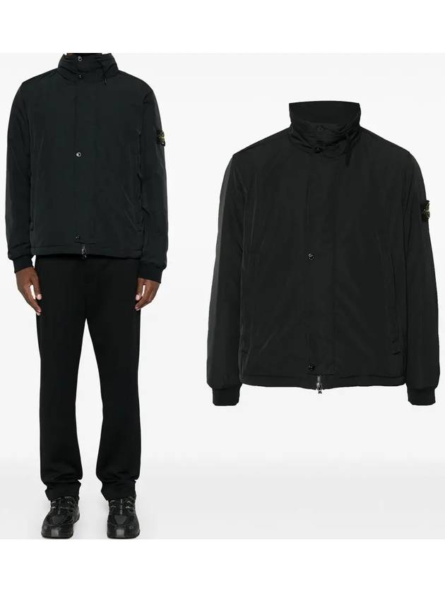 Logo Micro Twill Zip Up Jacket Black - STONE ISLAND - BALAAN 2