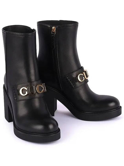 Logo Buckle Leather Middle Boots Black - GUCCI - BALAAN 2