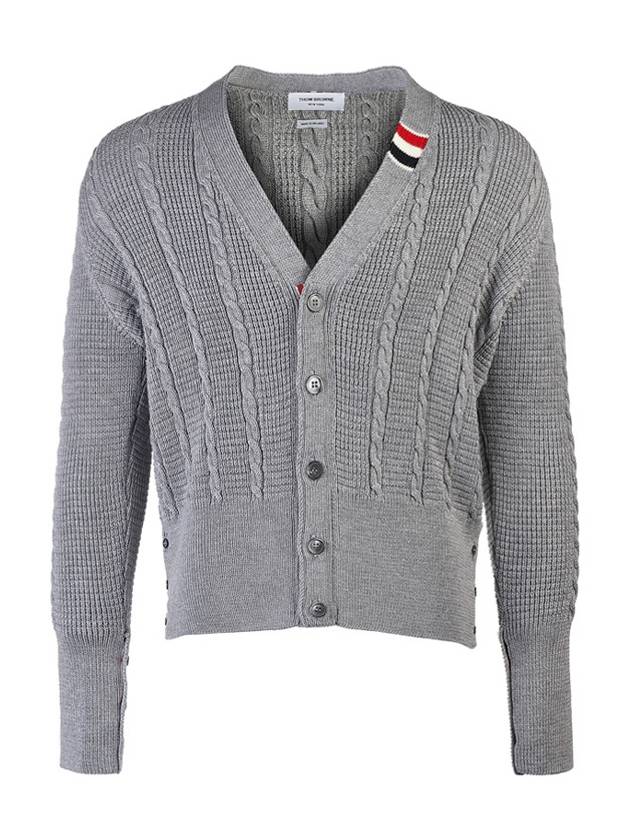 Cable Knitwear Virgin Wool Cardigan Grey - THOM BROWNE - BALAAN 2