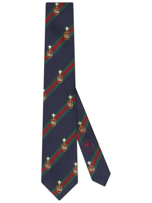 Men's Web Crest Silk Tie Navy - GUCCI - BALAAN 1