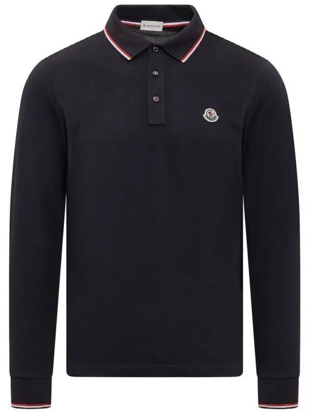 Logo Patch Cotton Long Sleeve PK Shirt Navy Blue - MONCLER - BALAAN 1