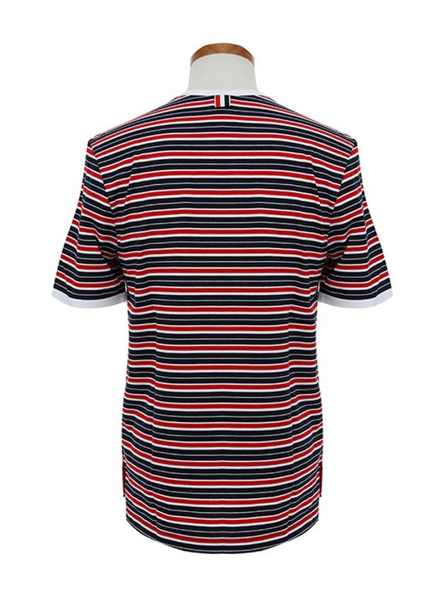 Tonal Cotton Striped Ringer Short Sleeve T-Shirt - THOM BROWNE - BALAAN 4