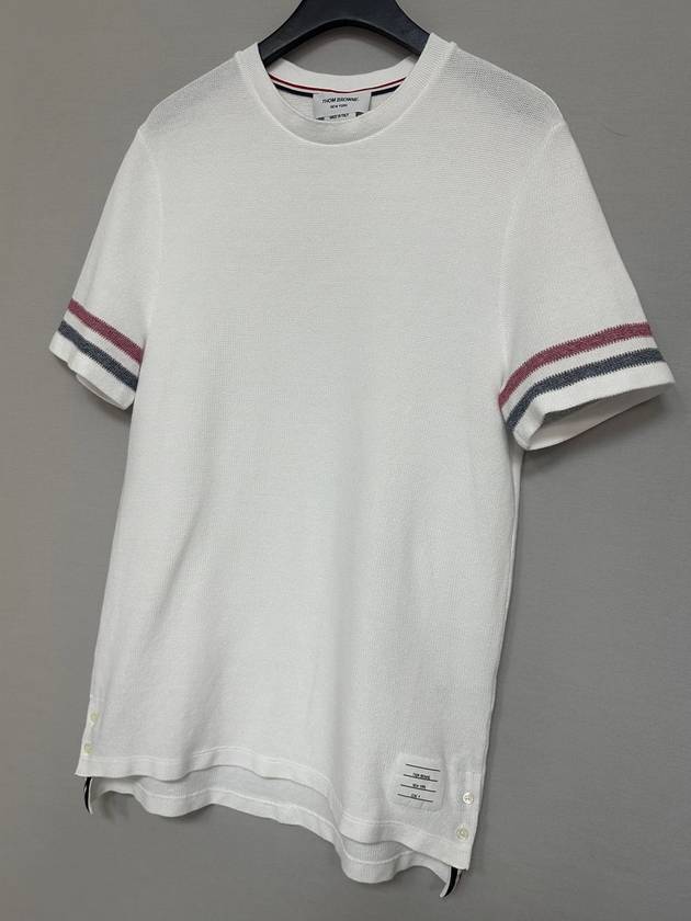 Striped round neck textured cotton short sleeve t shirt 4 - THOM BROWNE - BALAAN 3