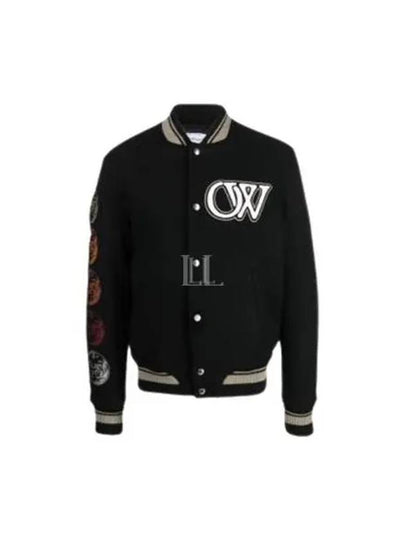 Moon Phase Varsity Bomber Jacket Black - OFF WHITE - BALAAN 2