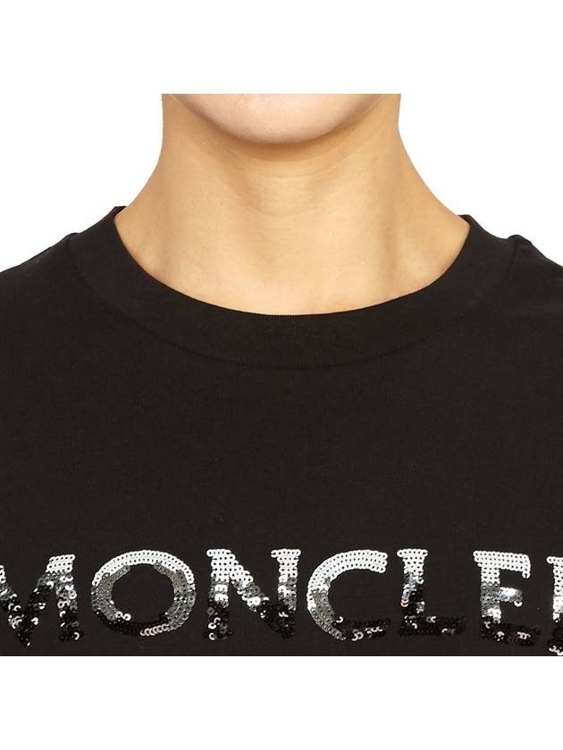 Logo Sequin Cotton Short Sleeve T-Shirt Black - MONCLER - BALAAN 7