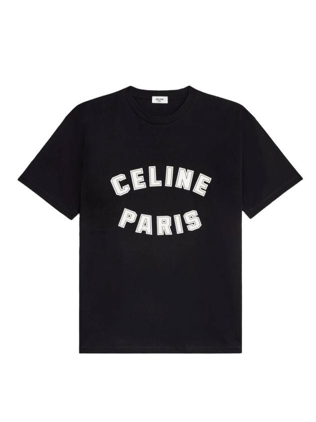 Loose Cotton Jersey Short Sleeve T Shirt Black White - CELINE - BALAAN 1