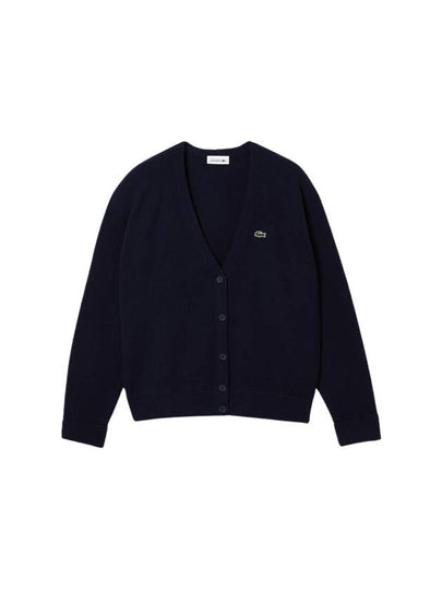 Relaxed Fit V-Neck Wool Cardigan Navy - LACOSTE - BALAAN 2