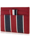 Striped Pebble Grain Leather Single Card Wallet Red - THOM BROWNE - BALAAN 3