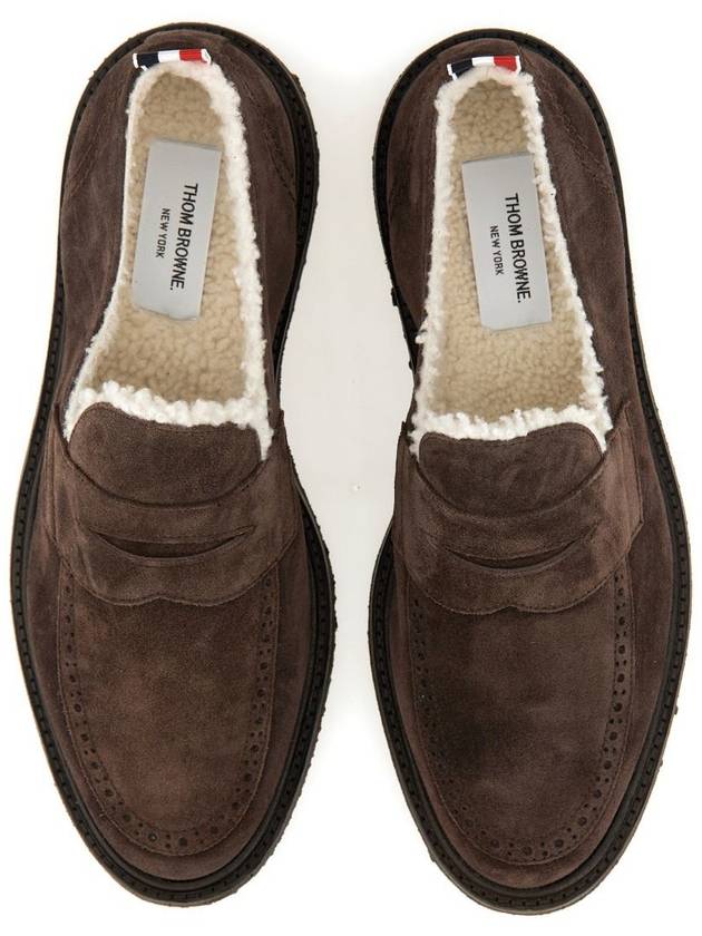 Shearling Lining Suede Penny Loafers Brown - THOM BROWNE - BALAAN 3