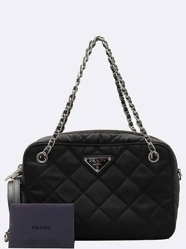 1BH910 Black Pocono Nylon Quilted Chain Bag - PRADA - BALAAN 1