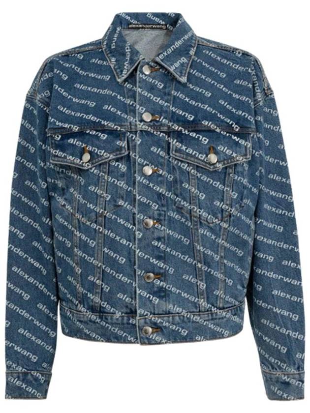 Women's Logo Print Trucker Denim Jacket Blue - ALEXANDER WANG - BALAAN 2