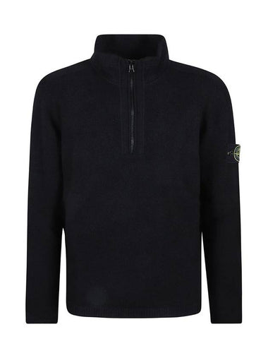 Wappen Patch Lambswool Half-Zip Knit Top Black - STONE ISLAND - BALAAN 1