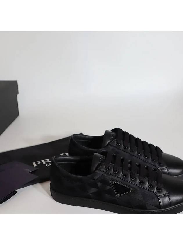 Triangle Logo Leather Re-Nylon Low Top Sneakers Black - PRADA - BALAAN 6