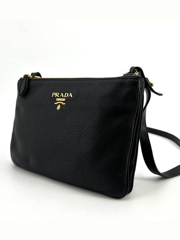 Vitello Dino double zipper gold logo cross bag - PRADA - BALAAN 3