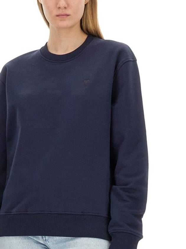 Embroidered Heart Logo Sweatshirt Navy - AMI - BALAAN 7