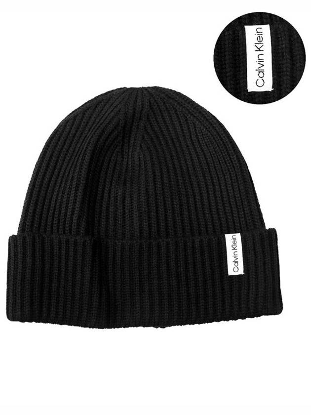 Ribbed Knit Beanie Hat Black - CALVIN KLEIN - BALAAN 2