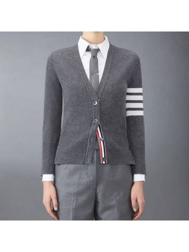 4-Bar V-Neck Cashmere Cardigan Grey - THOM BROWNE - BALAAN 4