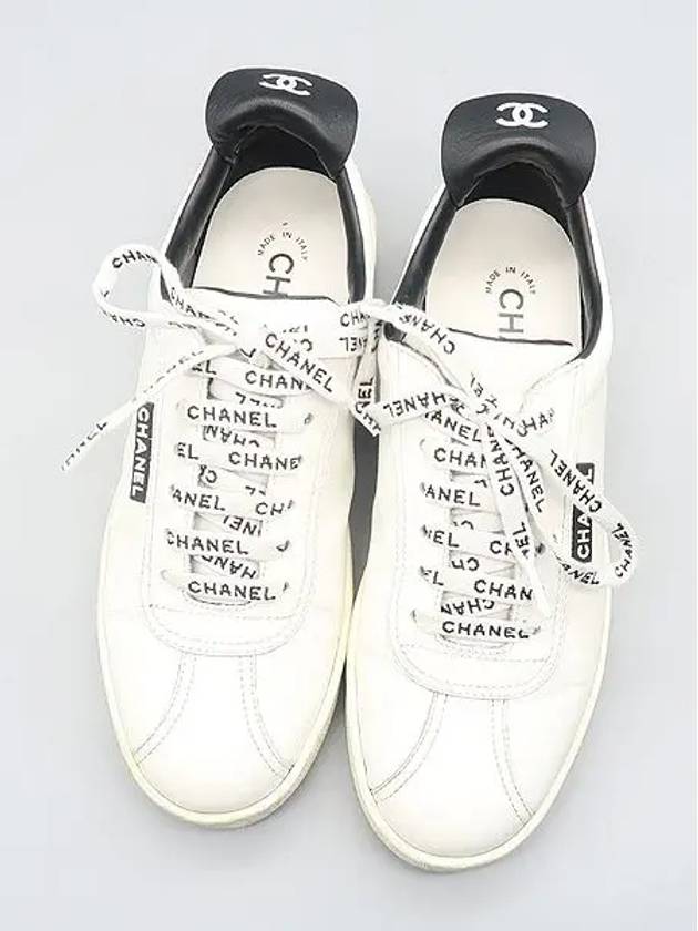 G34085 White Calfskin Shoelace Tennis Women s Sneakers Size 37 - CHANEL - BALAAN 6