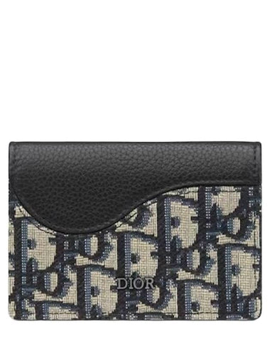 Saddle Oblique Jacquard Canvas Card Wallet Black - DIOR - BALAAN 1