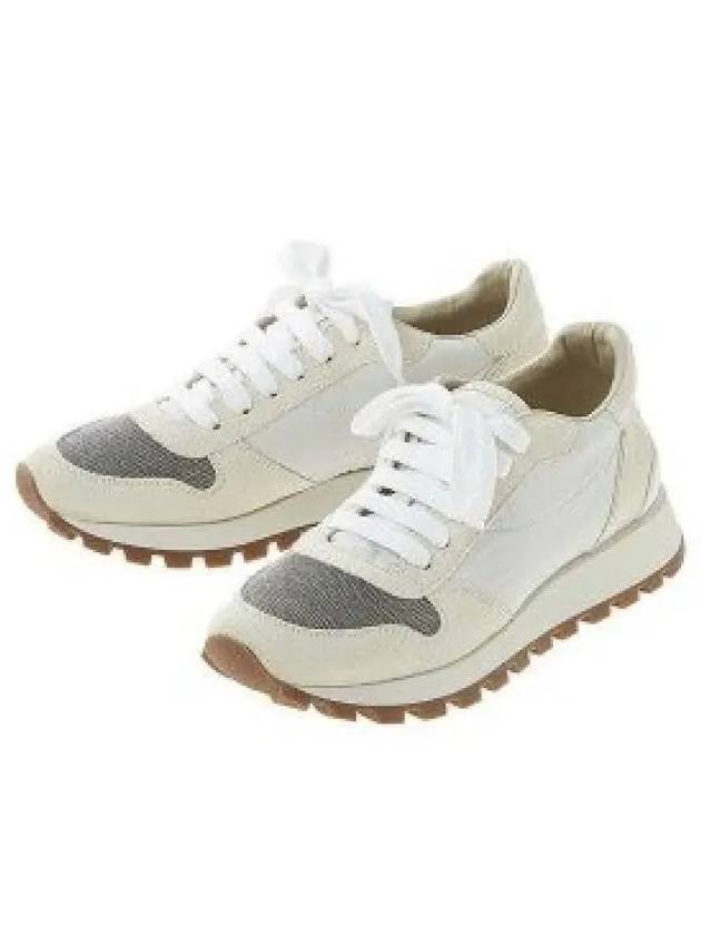 Suede Techno Fabric Runner Low Top Sneakers White - BRUNELLO CUCINELLI - BALAAN 2