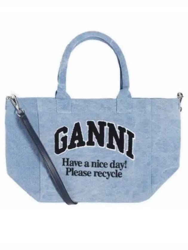 Embroidered Logo Small Tote Bag Blue - GANNI - BALAAN 2