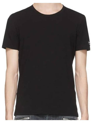 Logo patch sleeve crew neck slim fit short sleeve tshirt black - BALMAIN - BALAAN 1