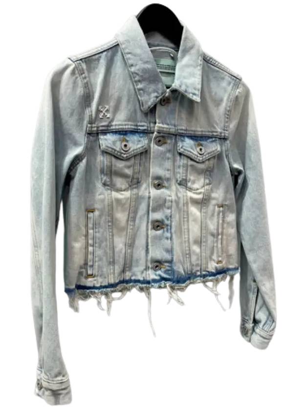 Embroidered Logo Cropped Denim Jacket Blue - OFF WHITE - BALAAN 3