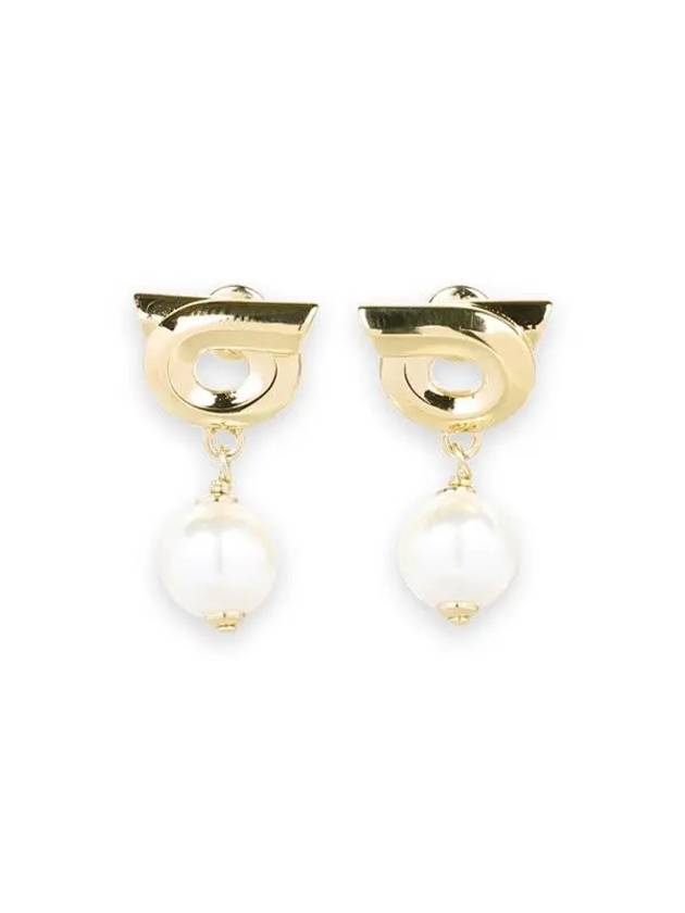 Gancini Pearl Drop Earrings Gold - SALVATORE FERRAGAMO - BALAAN 3