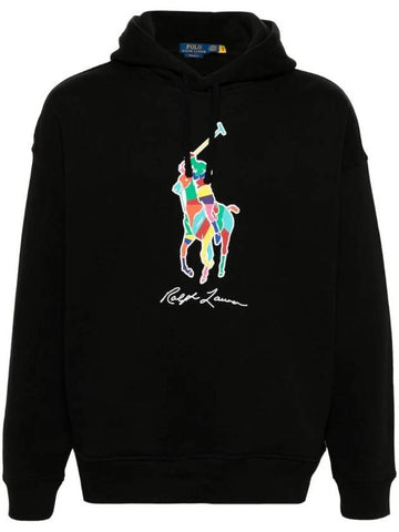 Large Pony Print Cotton Hoodie Black - POLO RALPH LAUREN - BALAAN 1