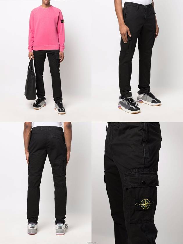 Men's Wappen Patch Slim Cargo Straight Pants Black - STONE ISLAND - BALAAN 3