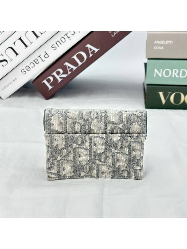 Saddle Flap Card Holder Grey  Oblique Jacquard - DIOR - BALAAN 4