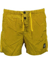 Logo Patch Nylon Metal Button Swim Shorts Yellow - STONE ISLAND - BALAAN.