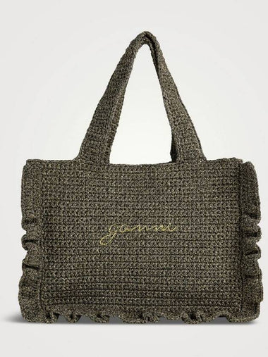 Logo Crochet Frill Tote Bag Black Women s - GANNI - BALAAN 1