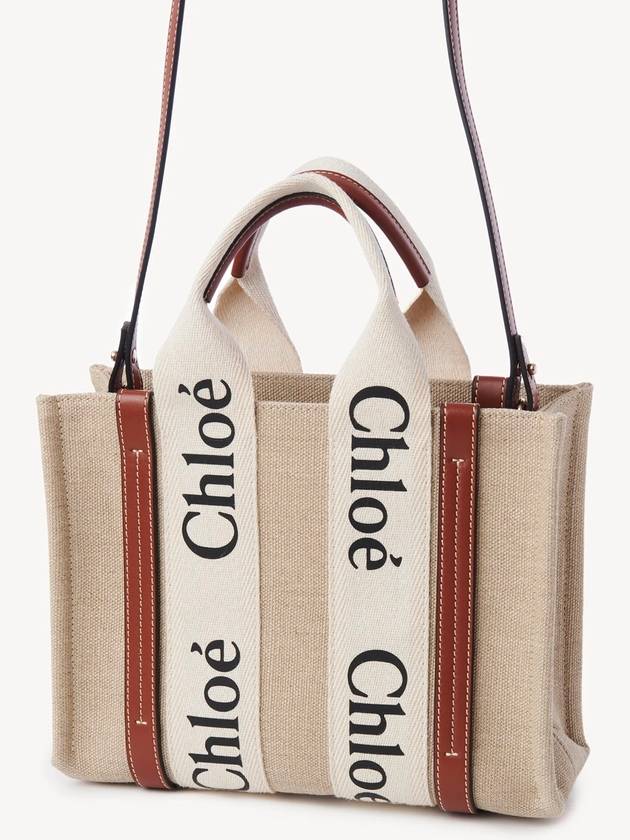 Woody Small Canvas Tote Bag White Brown Beige - CHLOE - BALAAN 4