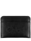 Sense Embroidered Logo Calfskin Card Wallet Black - CHLOE - BALAAN 2