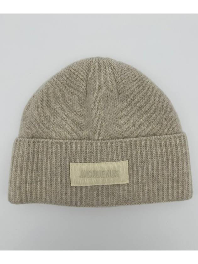 Le Bonnet Grosgrain Logo Patch Beanie Beige - JACQUEMUS - BALAAN 2