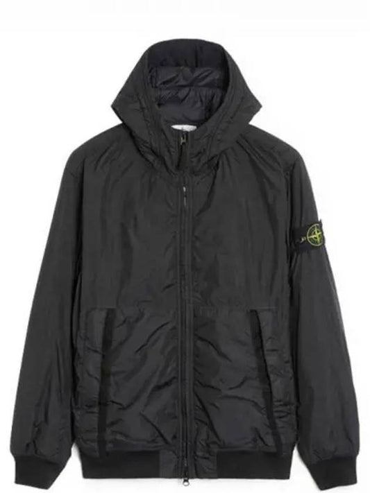 Men's Garment Dyed Crinkle Reps Recycled Nylon Primaloft TC Hooded Jacket Black - STONE ISLAND - BALAAN 2