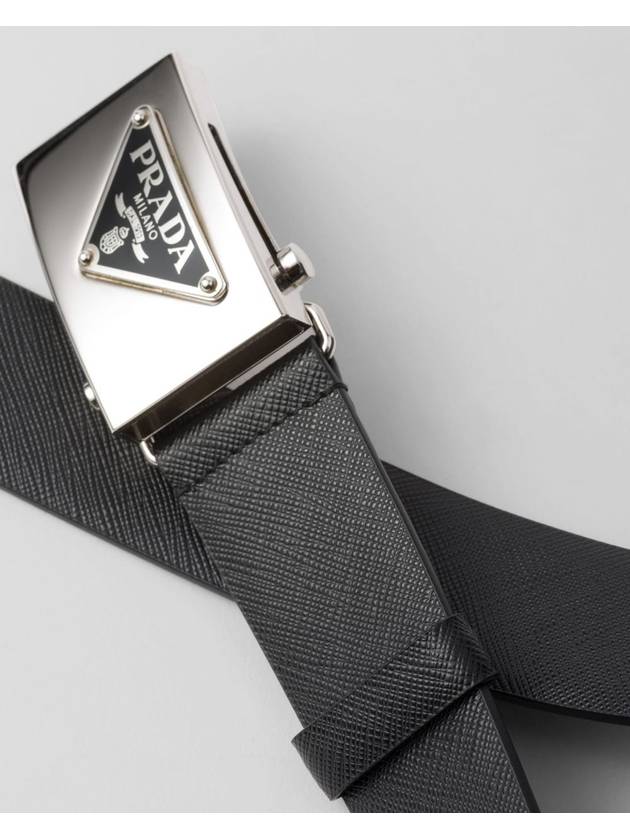 Triangle Logo Saffiano Leather Belt Black - PRADA - BALAAN 3