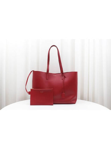 Logo Soft Leather Pouch Shopper Bag Red 394195 - SAINT LAURENT - BALAAN 1