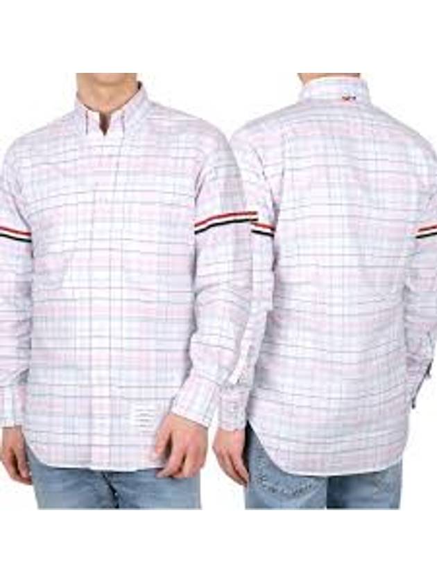 Men's Plaid Three Stripes Armband Oxford Long Sleeve Shirt Light Pink - THOM BROWNE - BALAAN 3