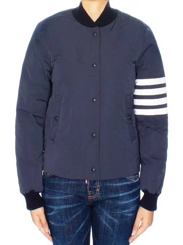 Tech Faille 4 Bar Down Varsity Bomber Jacket Navy - THOM BROWNE - BALAAN 3