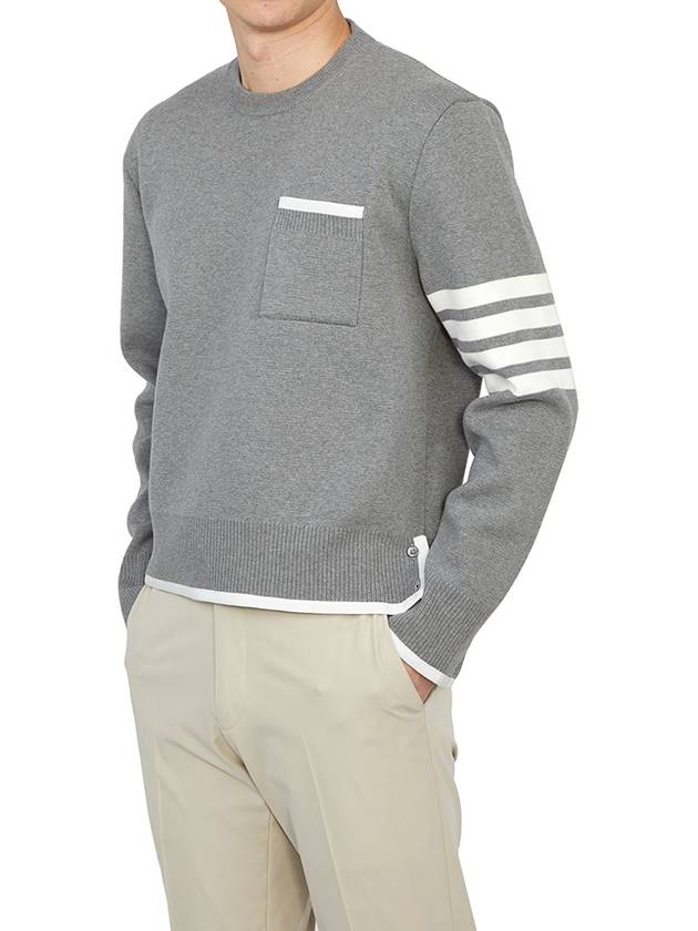 Milano Stitch 4-Bar Boxy Crew Neck Pullover Knit Top Grey - THOM BROWNE - BALAAN 8