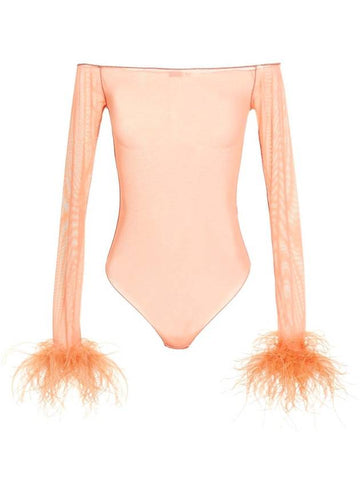 Oséree Feather Transparent Mesh Bodysuit - OSEREE - BALAAN 1