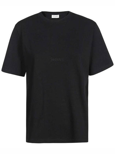 Crew Neck Cotton Short Sleeve T-shirt Black - SAINT LAURENT - BALAAN 2