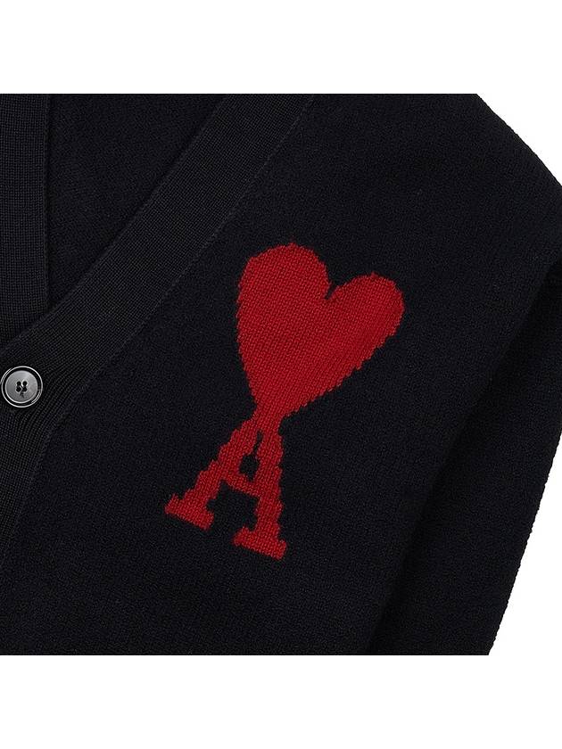 Heart Logo V Neck Wool Cardigan Black - AMI - BALAAN 7